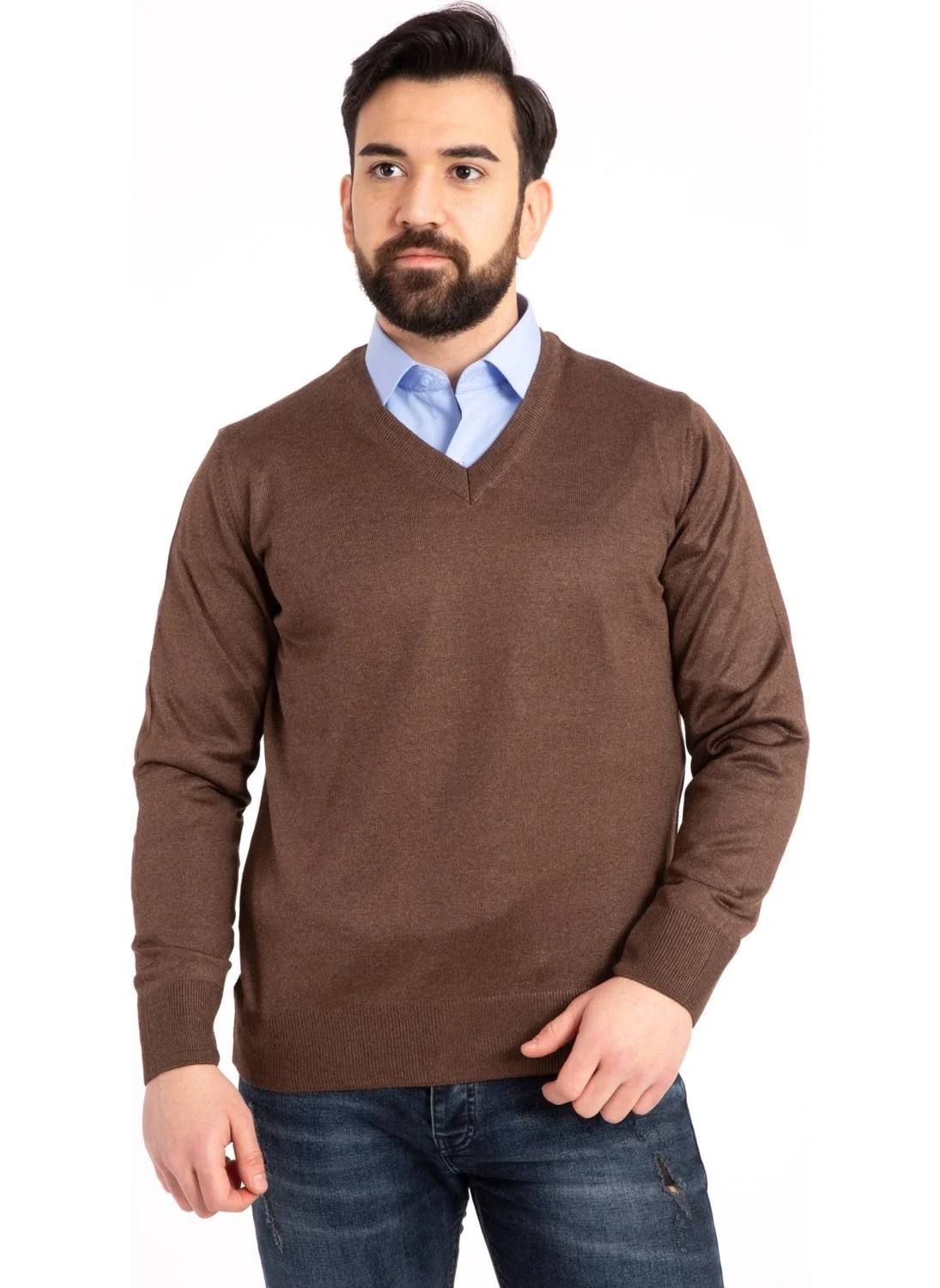 Mutlu City Men's Thin Wool Knitwear Regular Dad V Neck Sweater 5130