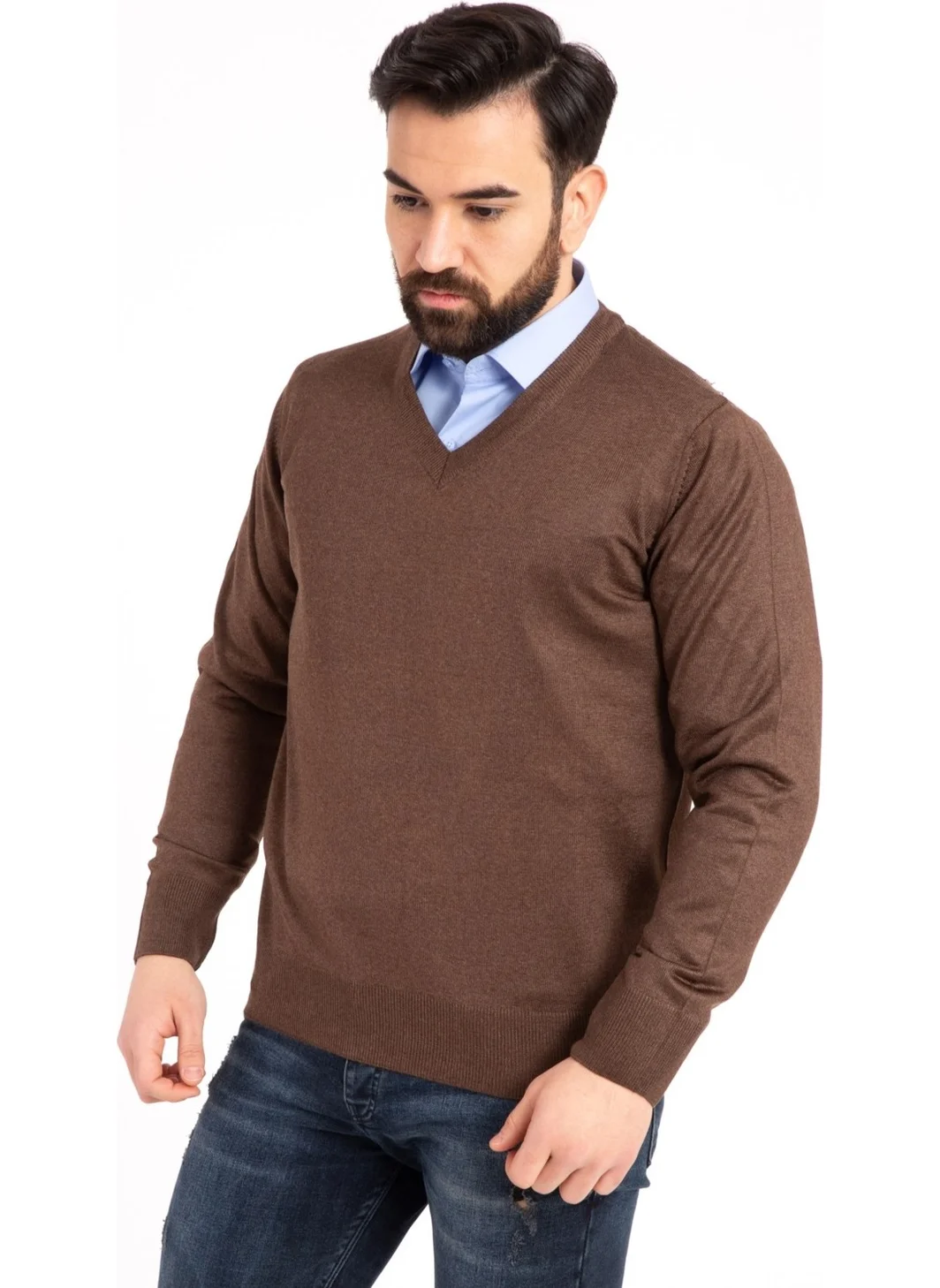 Mutlu City Men's Thin Wool Knitwear Regular Dad V Neck Sweater 5130