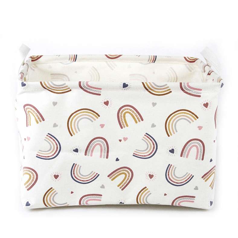Pan Home Rainbow Printed Rectangular Storage Basket 36x26x25cm - White/Pink