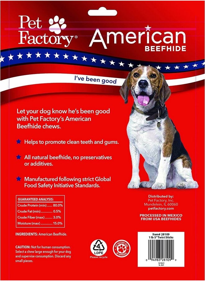 بيت فاكتوري حلوى مضغ للكلاب من Pet Factory American Beefhide مقاس 5 بوصات - نكهة طبيعية، 1 رطل  - Image 2