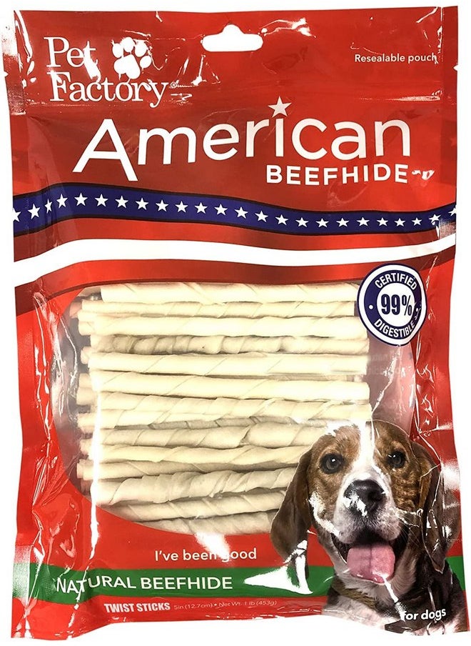 بيت فاكتوري حلوى مضغ للكلاب من Pet Factory American Beefhide مقاس 5 بوصات - نكهة طبيعية، 1 رطل  - Image 1