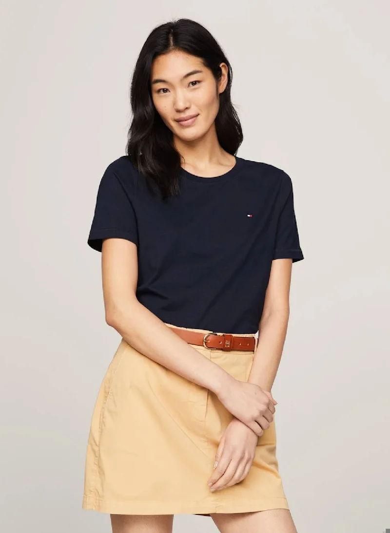 TOMMY HILFIGER Women's Featuring A Crew Neck Flag Embroidery T-Shirt -  Pure cotton, Blue