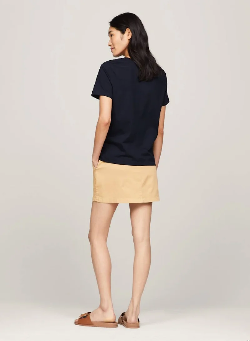 TOMMY HILFIGER Women's Featuring A Crew Neck Flag Embroidery T-Shirt -  Pure cotton, Blue