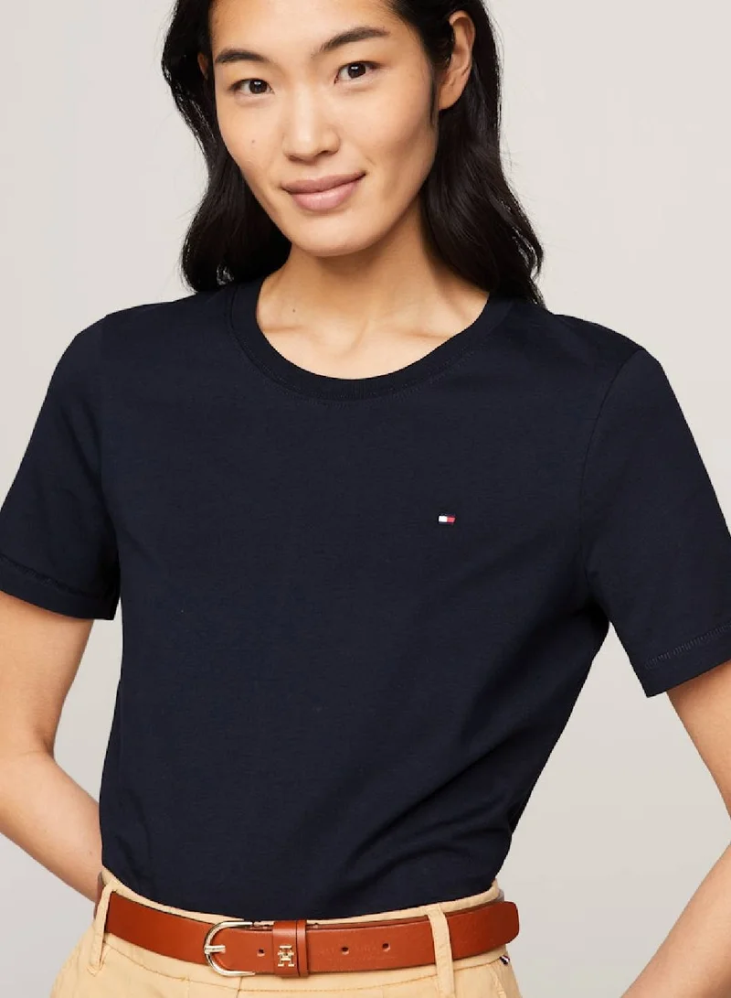 TOMMY HILFIGER Women's Featuring A Crew Neck Flag Embroidery T-Shirt -  Pure cotton, Blue