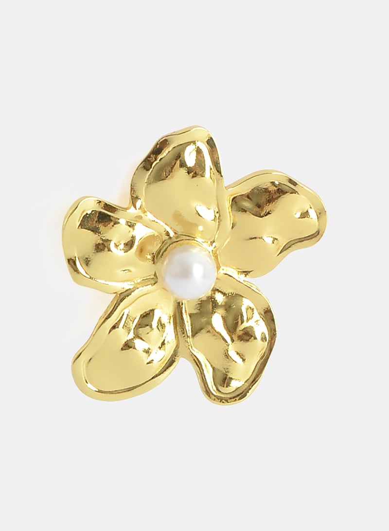 Akher el Ankoud Large Rose-Shaped Earrings With A Pearl Stone And A Screw-In Design - Earrings Decorated With Raised Patterns - Image 2