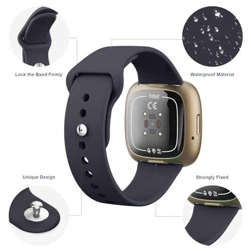 Tobfit Silicone Band for Fitbit Versa 3 4 Fitness Tracker,Soft Sport Strap for Fitbit Sense Fitness Tracker (Watch Not Included), Adjustable Wristband with Metal Buckle for Men Women (L, Midnight) - Image 3