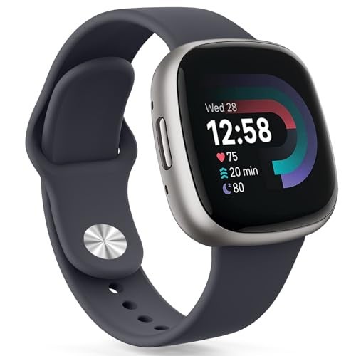 Tobfit Silicone Band for Fitbit Versa 3 4 Fitness Tracker,Soft Sport Strap for Fitbit Sense Fitness Tracker (Watch Not Included), Adjustable Wristband with Metal Buckle for Men Women (L, Midnight) - Image 2