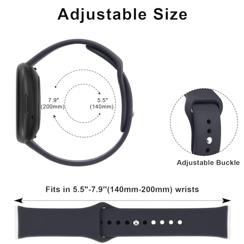 Tobfit Silicone Band for Fitbit Versa 3 4 Fitness Tracker,Soft Sport Strap for Fitbit Sense Fitness Tracker (Watch Not Included), Adjustable Wristband with Metal Buckle for Men Women (L, Midnight) - Image 4