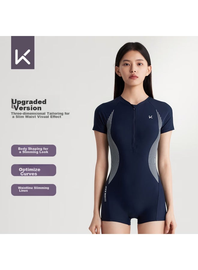 Keep Women's Professional One-piece Swimsuit, Square Leg, Compeive Speed, Conservative, Plus Size, Hot Spring Swimwear 047, Iris Purple, M - Image 1