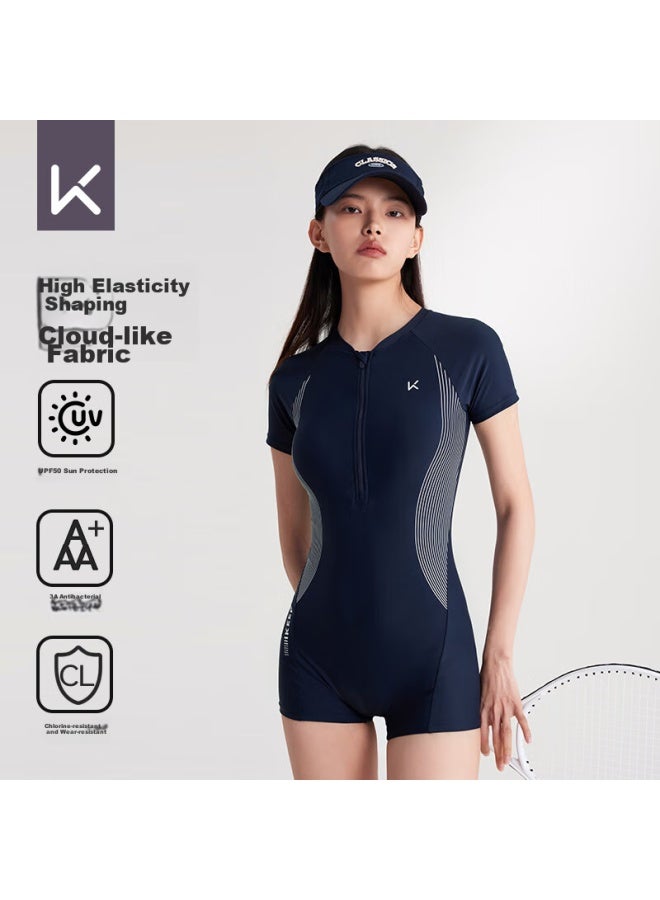 Keep Women's Professional One-piece Swimsuit, Square Leg, Compeive Speed, Conservative, Plus Size, Hot Spring Swimwear 047, Iris Purple, M - Image 3