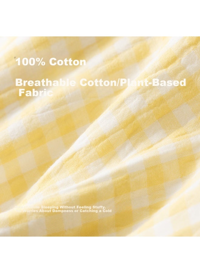 Top melon Dingguagua Dingguagua Women's Pure Cotton Spring Summer Youth Gauze Pajamas Yellow Plaid 165 - Image 3