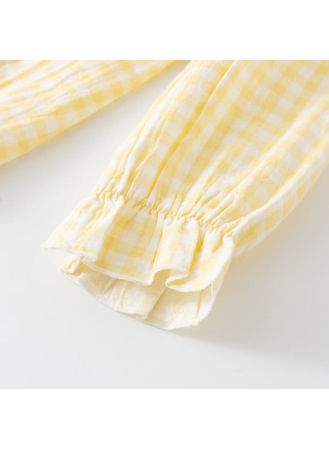 Top melon Dingguagua Dingguagua Women's Pure Cotton Spring Summer Youth Gauze Pajamas Yellow Plaid 165 - Image 5