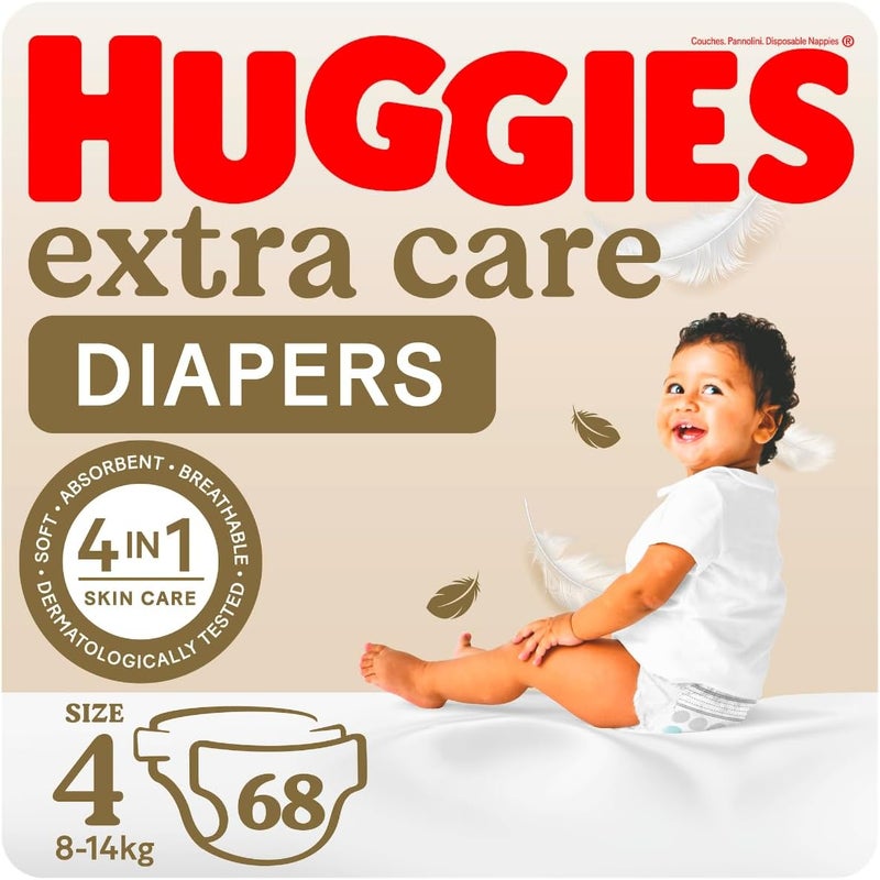 Huggies Extra Care, Size 4, 8 -14 kg, Jumbo Pack, 68 Diapers - Image 1