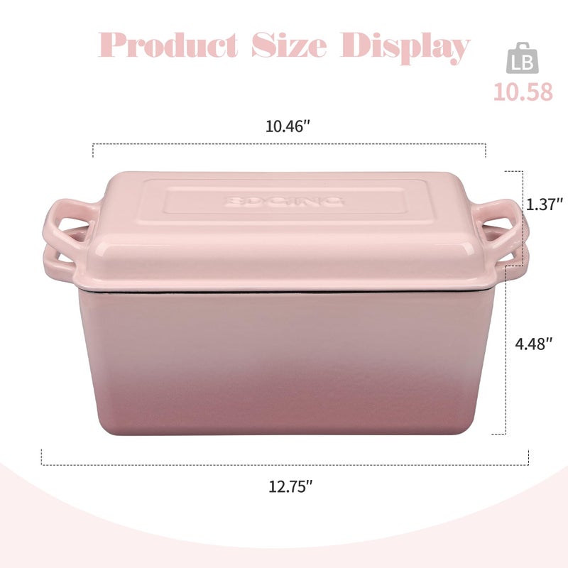 EDGING CASTING Enameled Cast Iron Dutch Oven, Oblong Bread Oven for Sourdough Bread Baking, Baking Pan, Dual Handles, Oven Safe, 4 Quart, Pink - Image 2