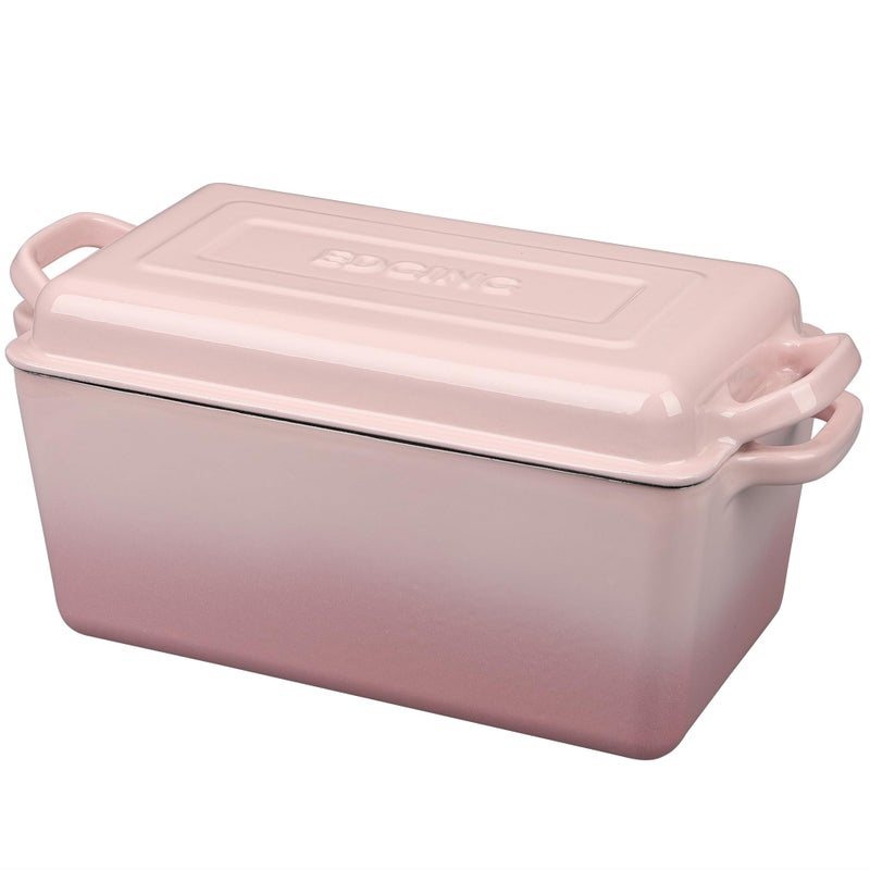 EDGING CASTING Enameled Cast Iron Dutch Oven, Oblong Bread Oven for Sourdough Bread Baking, Baking Pan, Dual Handles, Oven Safe, 4 Quart, Pink - Image 3