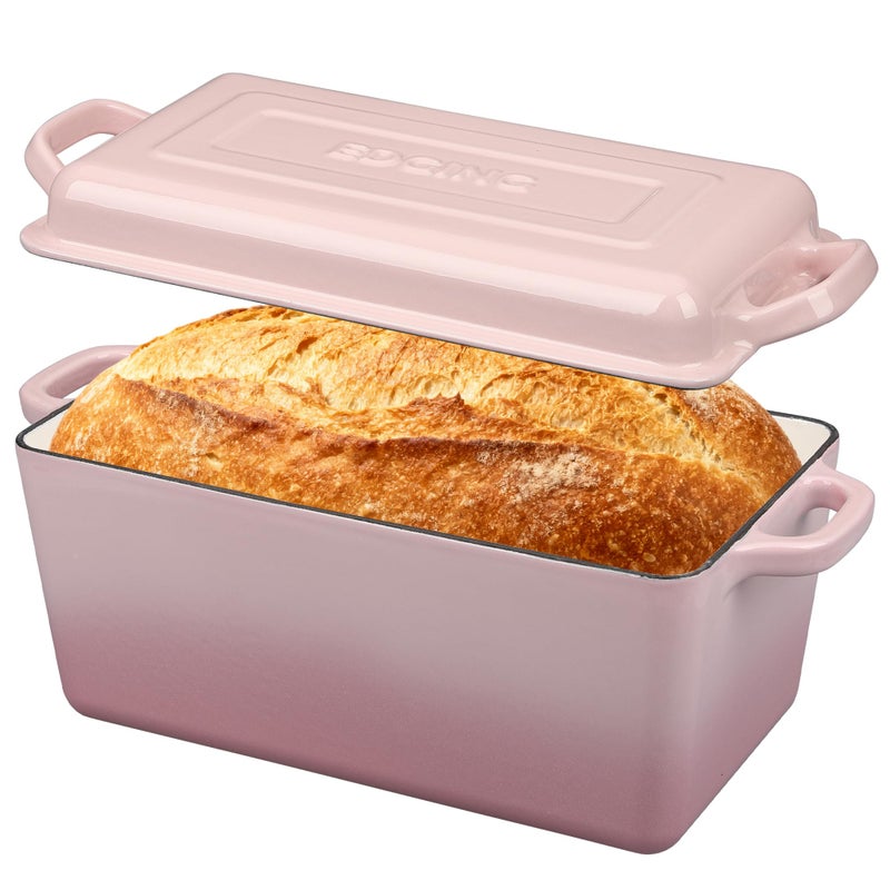 EDGING CASTING Enameled Cast Iron Dutch Oven, Oblong Bread Oven for Sourdough Bread Baking, Baking Pan, Dual Handles, Oven Safe, 4 Quart, Pink - Image 1