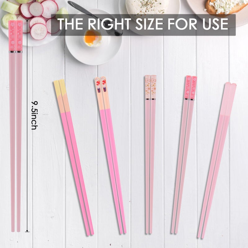 GLAMFIELDS Chopsticks Reusable Dishwasher Safe, GLAMFIELDS 5 Pairs 9.5 Inches Premium Chop Sticks Set for Sushi, Ramen, Asian Cuisine, Matte Non-slip with Gift Case, Pink - Image 2