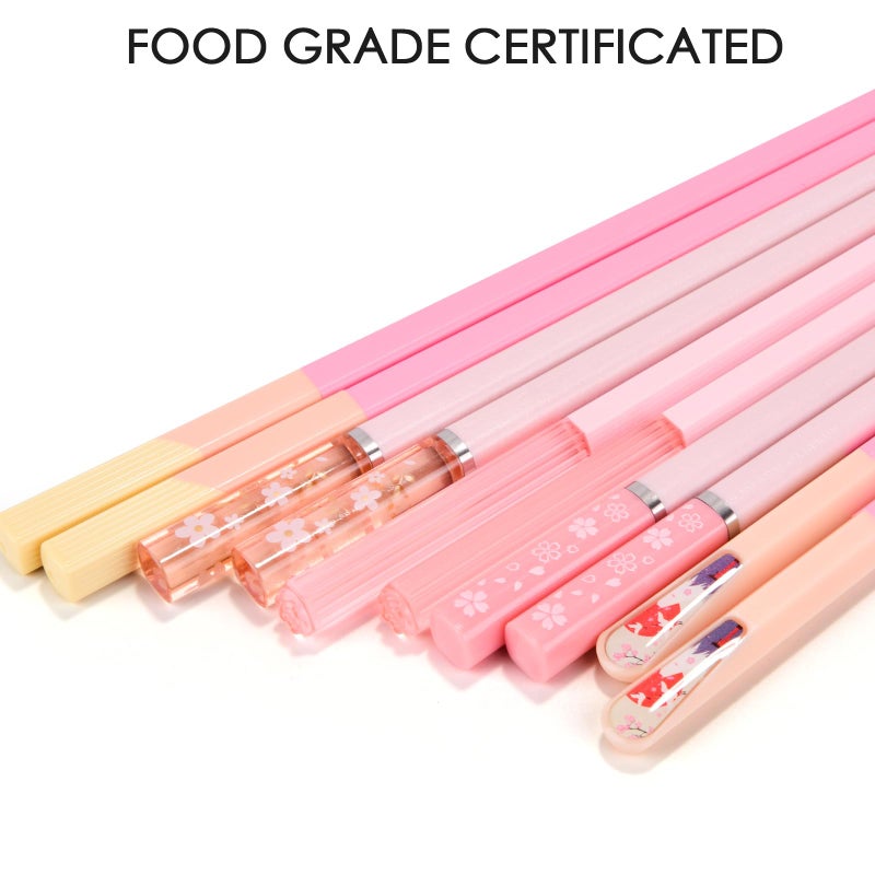 GLAMFIELDS Chopsticks Reusable Dishwasher Safe, GLAMFIELDS 5 Pairs 9.5 Inches Premium Chop Sticks Set for Sushi, Ramen, Asian Cuisine, Matte Non-slip with Gift Case, Pink - Image 3