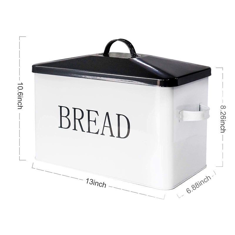 SOTECH Metal Bread Box with Lid for Kitchen Countertop Large Bread Bin kitchen Bread Food Snacks Storage Container Farmhouse BreadBox Grey Lid White Body with Side Handles - Image 3