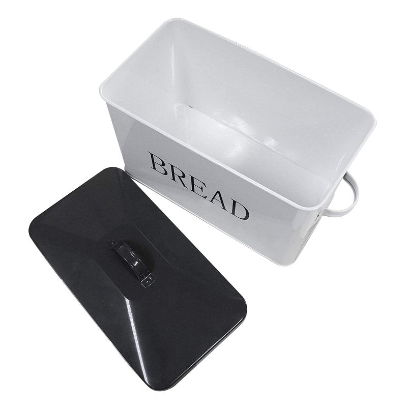 SOTECH Metal Bread Box with Lid for Kitchen Countertop Large Bread Bin kitchen Bread Food Snacks Storage Container Farmhouse BreadBox Grey Lid White Body with Side Handles - Image 2