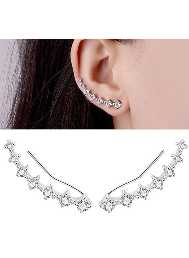 Cubic Zirconia Crawler Earrings for Women Glitter Cartilage Beaded Seven 7 Star Sparkly Crystal Rhinestone Gold Silver Plated Climber Cuff Earrings for Wedding Birthday Valentine Fashion Jewelry Gifts - Image 1
