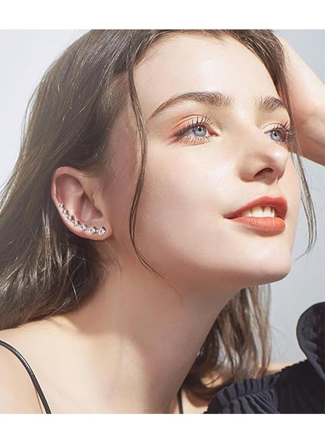 Cubic Zirconia Crawler Earrings for Women Glitter Cartilage Beaded Seven 7 Star Sparkly Crystal Rhinestone Gold Silver Plated Climber Cuff Earrings for Wedding Birthday Valentine Fashion Jewelry Gifts - Image 3