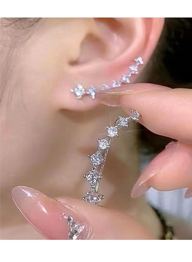 Cubic Zirconia Crawler Earrings for Women Glitter Cartilage Beaded Seven 7 Star Sparkly Crystal Rhinestone Gold Silver Plated Climber Cuff Earrings for Wedding Birthday Valentine Fashion Jewelry Gifts - Image 4