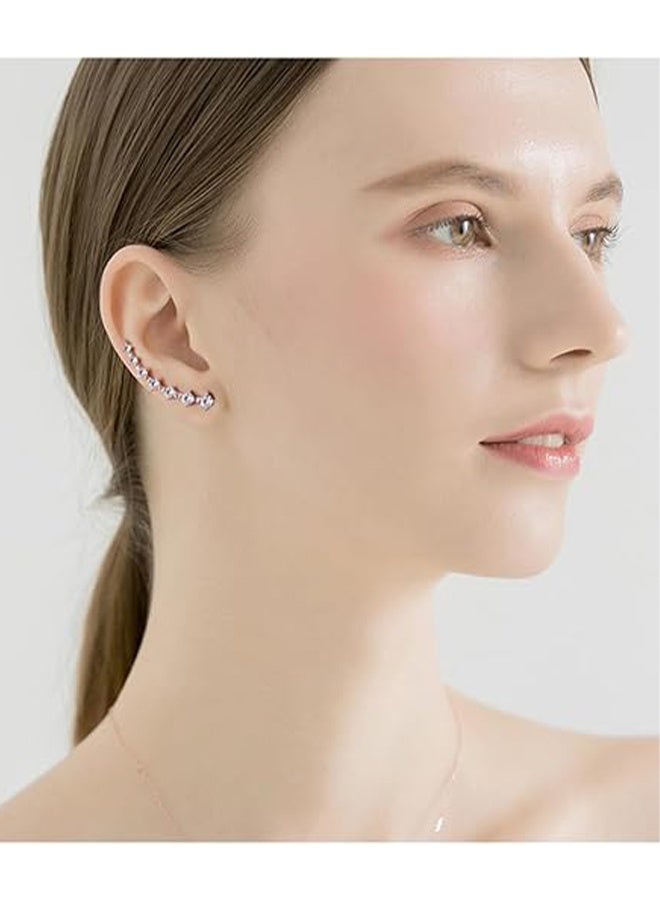 Cubic Zirconia Crawler Earrings for Women Glitter Cartilage Beaded Seven 7 Star Sparkly Crystal Rhinestone Gold Silver Plated Climber Cuff Earrings for Wedding Birthday Valentine Fashion Jewelry Gifts - Image 2