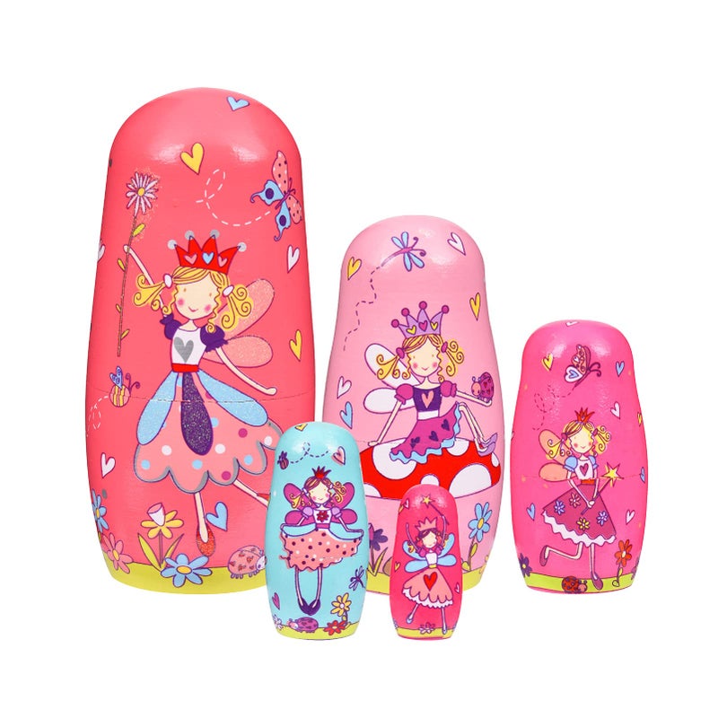 Tngan Nesting Dolls 5Pcs 6 Tall Russian Nesting Dolls Handmade Matryoshka for Kids Wooden Stacking Toys for Christmas Home Wedding Party Decorations Fairy - Image 2