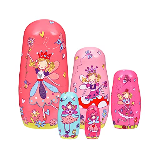 Tngan Nesting Dolls 5Pcs 6 Tall Russian Nesting Dolls Handmade Matryoshka for Kids Wooden Stacking Toys for Christmas Home Wedding Party Decorations Fairy - Image 1