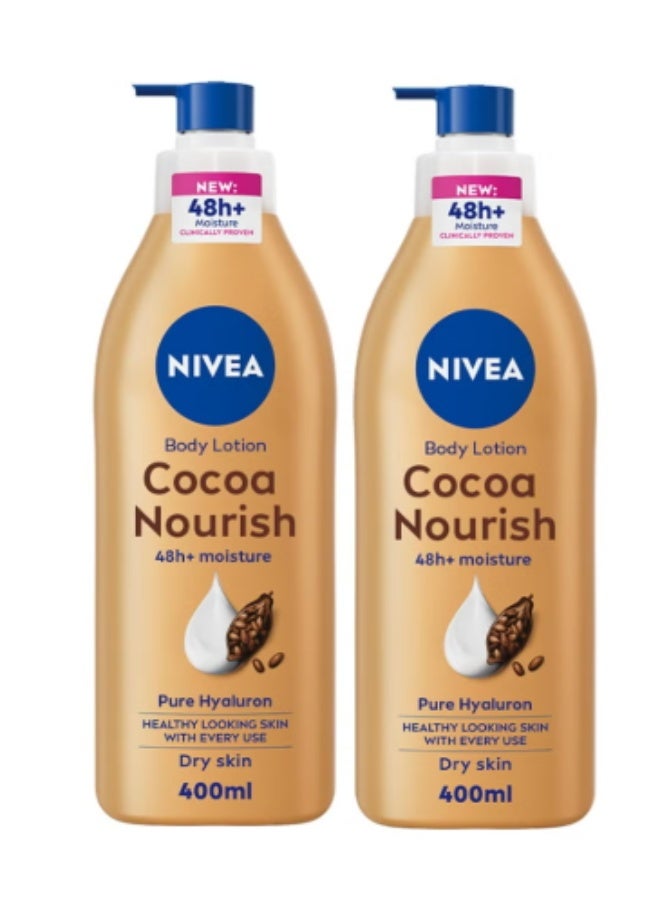 نيفيا لوشن للجسم من نيفيا بزبدة الكاكاو مع سيروم الترطيب العميق، 400 مل، عبوتان