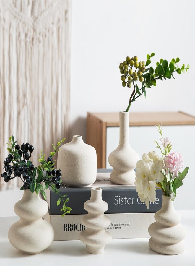 Tenforie Small Ceramic Vase Set 5, Modern Vases, Bud Vase, Boho Decorative Vase for Fireplace, Entryway and Living Room, Centerpiece Table Decorations - White Ceramic Vases - Image 2