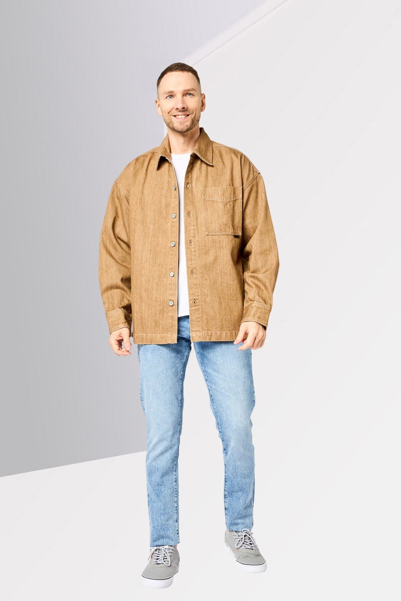 G-Star RAW جاكيت جينز طويل الأكمام للرجال بتصميم واسع، تان - Image 2