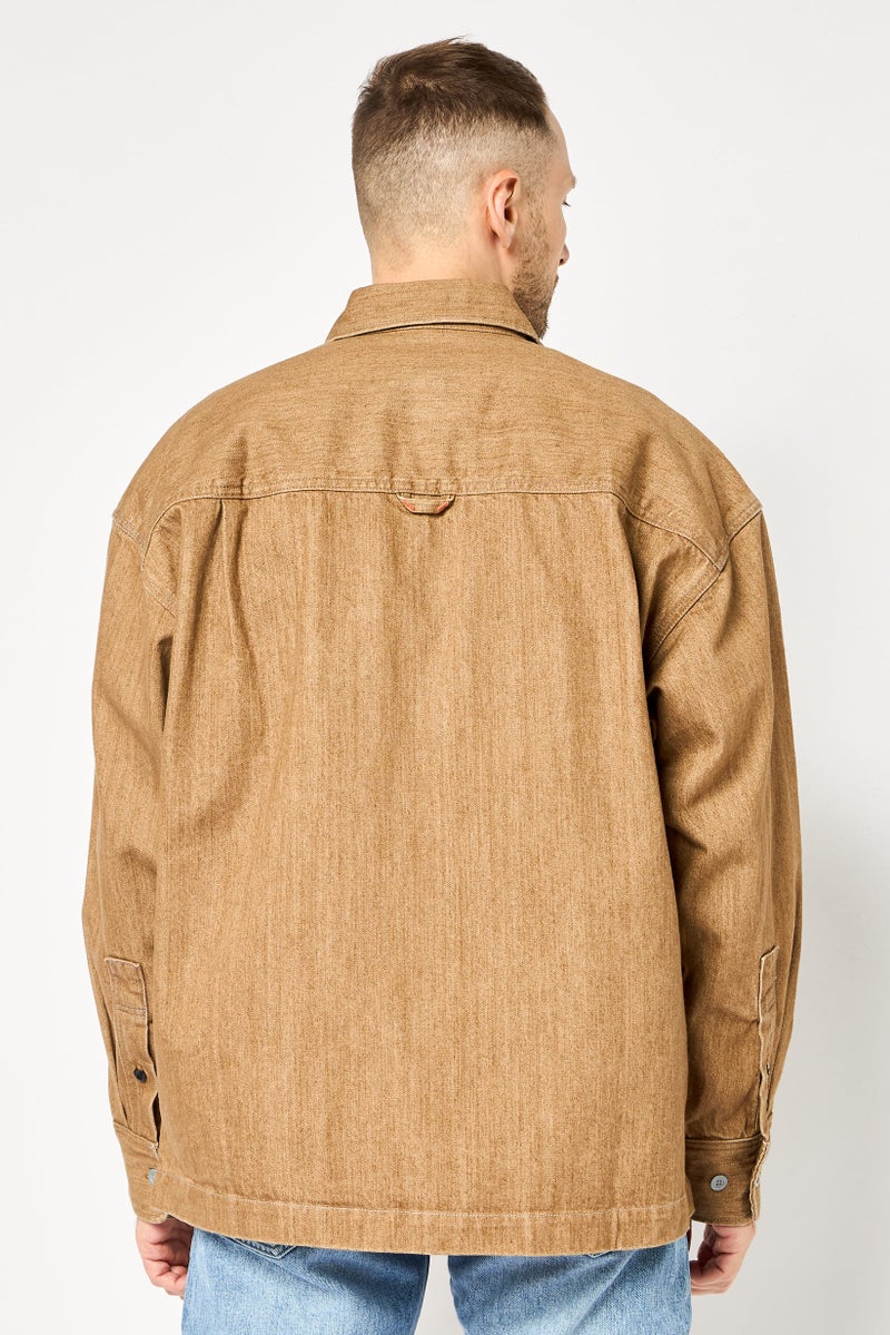 G-Star RAW جاكيت جينز طويل الأكمام للرجال بتصميم واسع، تان - Image 4