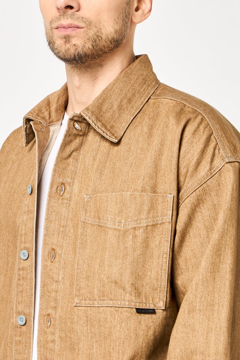 G-Star RAW جاكيت جينز طويل الأكمام للرجال بتصميم واسع، تان - Image 3