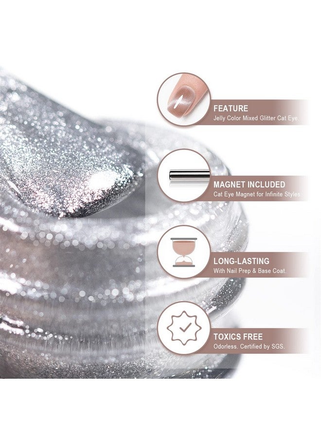RARJSM Cat Eye Gel Nail Polish Purple Nude Gray Silver Glitter 15Ml 9D Cateye Galaxy Universal Shimmer Velvet Ice Gel Polish Single Bottle With Magnetic Stick Uv Led Curing Require Soak Off Home Salon - Image 5