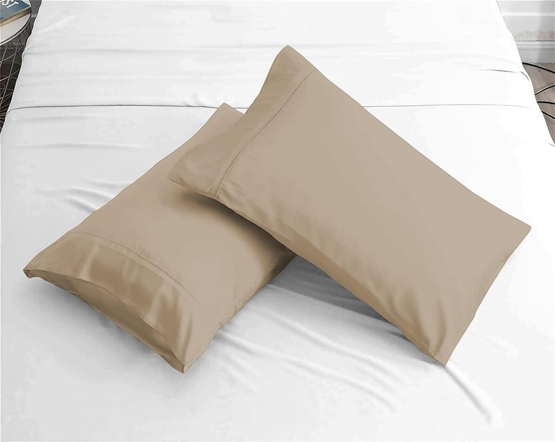 Day Care Bedsheet Premium 400ThreadCount 100 Egyptian Cotton Breathable Soft Smooth Sateen Weave Beige Queen Size 92 x 102 2 Peice Pillow Cover Size18x28 - Image 3