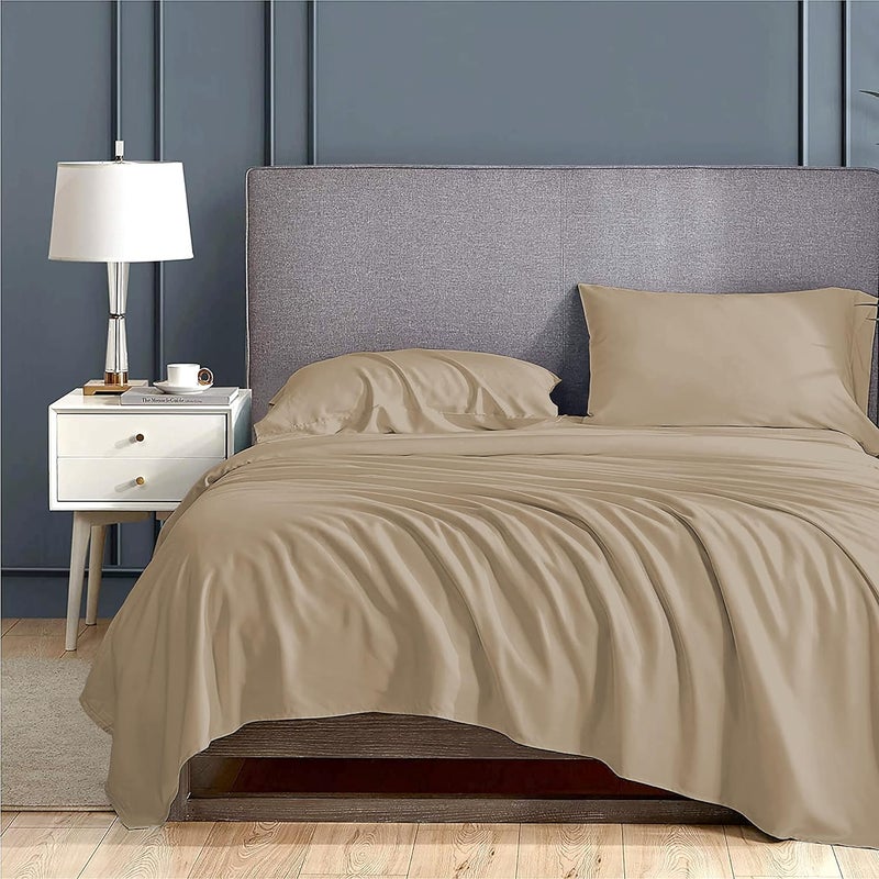 Day Care Bedsheet Premium 400ThreadCount 100 Egyptian Cotton Breathable Soft Smooth Sateen Weave Beige Queen Size 92 x 102 2 Peice Pillow Cover Size18x28 - Image 2