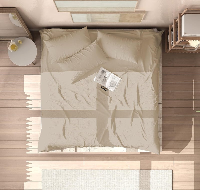 Day Care Bedsheet Premium 400ThreadCount 100 Egyptian Cotton Breathable Soft Smooth Sateen Weave Beige Queen Size 92 x 102 2 Peice Pillow Cover Size18x28 - Image 1