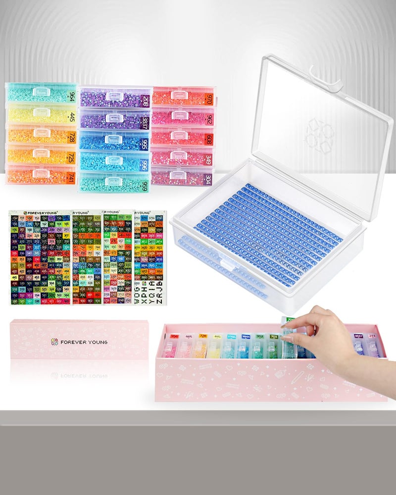 forever young Diamond Art Storage Containers Trays & Stand, 15 PCS Diamond Painting Trays with Lids for Adults & Hobbyists, 2-in-1 Organizer for Bead Sorting & Organized Workspace (Boxed Set) - Image 1