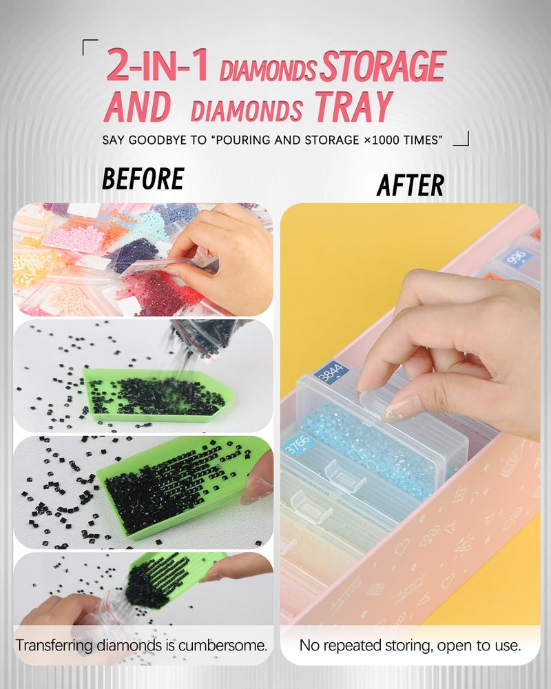 forever young Diamond Art Storage Containers Trays & Stand, 15 PCS Diamond Painting Trays with Lids for Adults & Hobbyists, 2-in-1 Organizer for Bead Sorting & Organized Workspace (Boxed Set) - Image 3