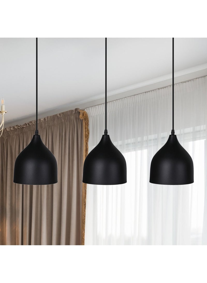 El Rawda Lighting Naomi Triple Ceiling Lamp | modern decorative LED E27 pendant light ceiling lamp hanging | suitable for any room | Color: Black | Size: 70x70 cm - Image 2