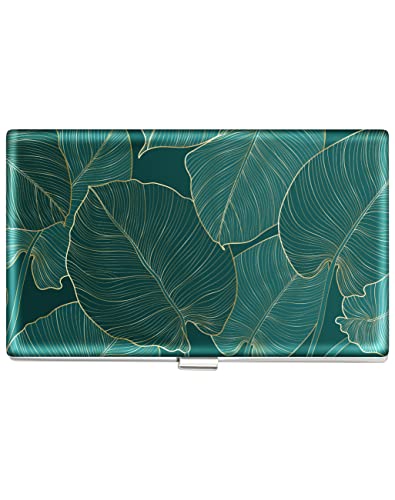 Swooflia Business Card Holder Case Wallet for Men Women Metal Green Tropical Leaves Slim Pocket Purse Square Card Cases Cute For Realtors Real Estate Agents - Image 1