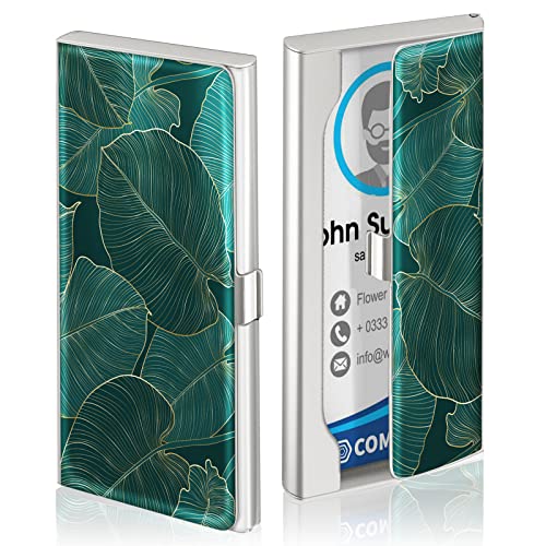 Swooflia Business Card Holder Case Wallet for Men Women Metal Green Tropical Leaves Slim Pocket Purse Square Card Cases Cute For Realtors Real Estate Agents - Image 2