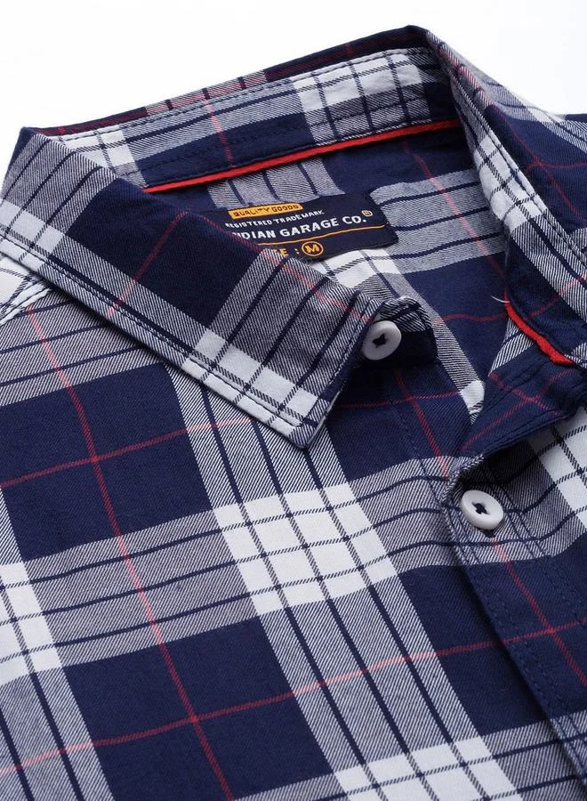 The Indian Garage Co Navy Blue Checked Casual Shirt for Men