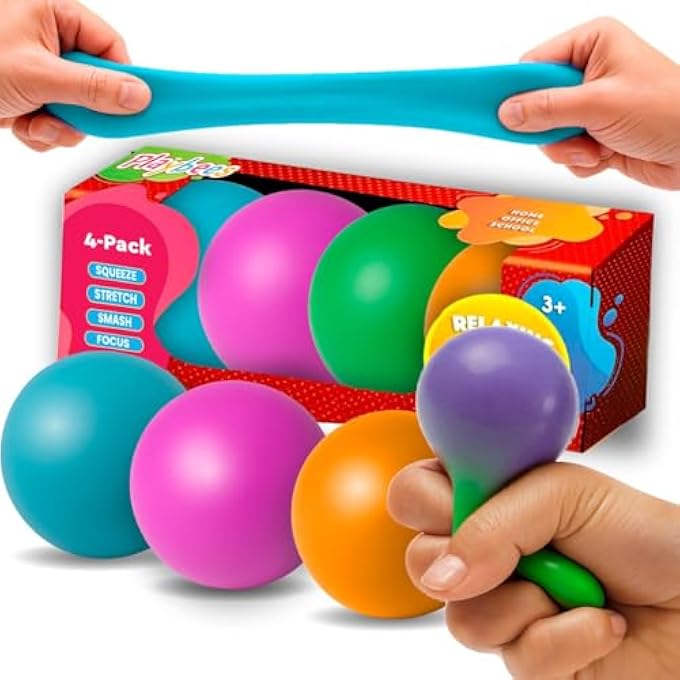 Playbees Sensory Bounce Ball - 4 Pack - 2 Inch - Stress Reliever, Fidget Toys - Assorted Colorful Bouncy Balls for Kids and Adults - Party Favors, Bag Stuffers - Relaxation, Stress Relief, Fun Play - Image 1