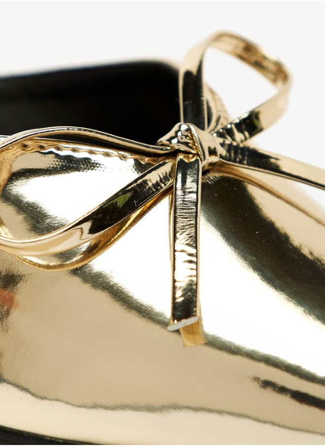shoexpress - Women Metallic Glazed Mules with Bow Accent and Stiletto Heels - Image 1