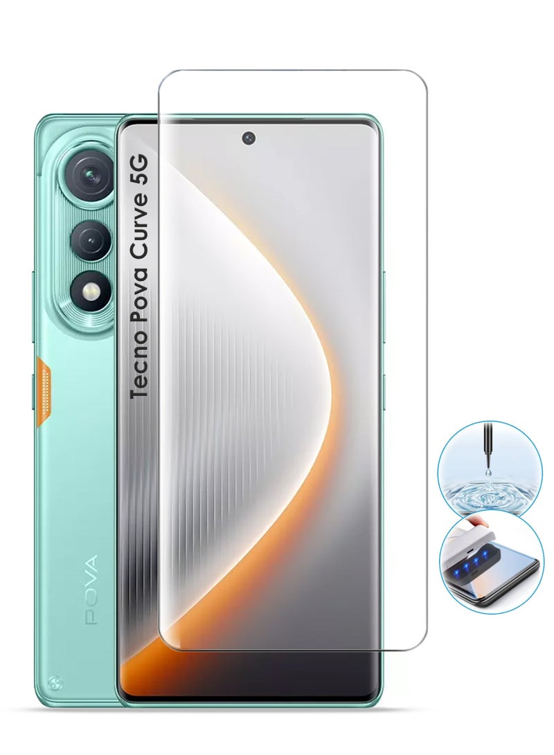 REWO Tecno Pova Curve 5G Screen Protector - UV Advanced Full Screen Tempered Glass For Tecno Pova Curve 5G, Full Adhesive UV Curved Case Friendly HD Clarity With Installation Kit, High Transparency, Delicate Touch, Anti-Explosion, Smooth Arc Edges - Image 1