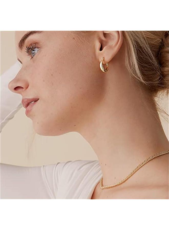 PAVOI 14K Gold Plated Sterling Silver Posts Oval Chunky Hoop Earrings for Women - Trendy Statement Thick Gold Hoops - Lightweight Dangle Earrings  - Image 2