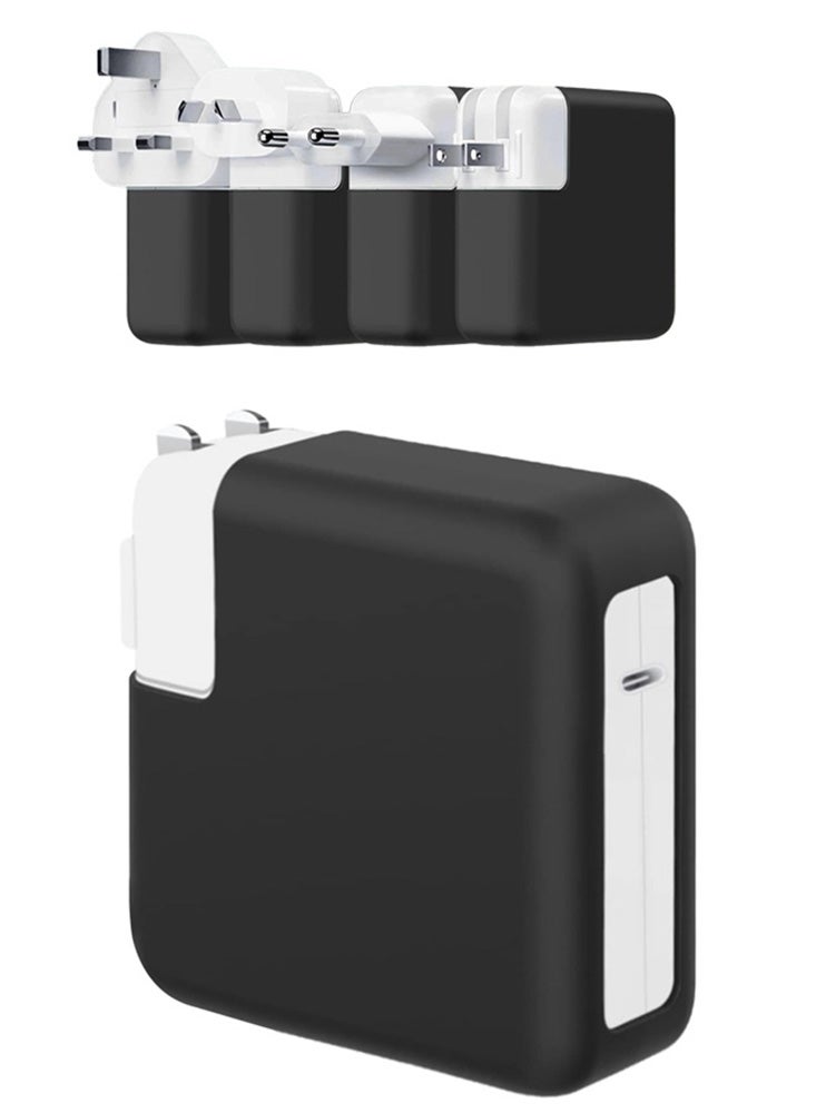 SJet Soft Silicone Charger Case Cover for 2022~2025+ MacBook Air 13.6 Inch (Model: M4 A3240/A2681), 2018+ Air 13.3 Inch (Model: A1932/A2337/A2179) and Pro 12 Inch A1534, for 29W/30W/35W Charger (Black) - Image 1